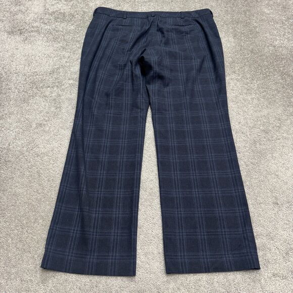 Lands' End Mid Rise Trouser Pants Womens 18W Navy Blue Plaid Straight Work 42x33 - Picture 2 of 16